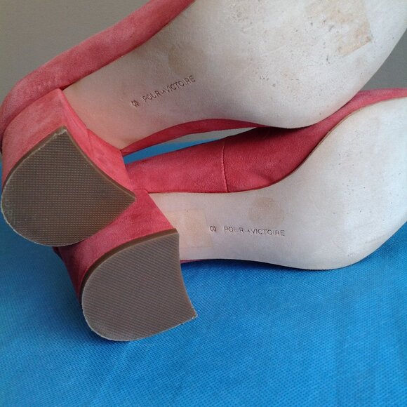Pour La Victoire Pink Suede Pointed Toe Val Block Heels Pumps 8 - Picture 15 of 15